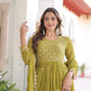 Jyoti Fashion Women's Parrot Green Faux Georgette Sequins Zari Embroidered Anarkali Set With Dupatta | Swadesiicart