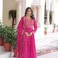 Jyoti Fashion Women's Pink Faux Georgette Sequins Zari Embroidered Anarkali Set With Dupatta | Swadesiicart
