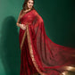 Jyoti Fashion Women's Maroon Sequence Embroidery Chiffon Saree with Blouse | Swadesiicart
