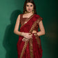 Jyoti Fashion Women's Maroon Sequence Embroidery Chiffon Saree with Blouse | Swadesiicart