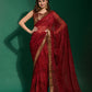 Jyoti Fashion Women's Maroon Sequence Embroidery Chiffon Saree with Blouse | Swadesiicart