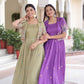 Jyoti Fashion Women's Green & Purple Vichitra Silk Embroidered Combo Anarkali Set With Koti | Swadesiicart
