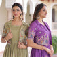 Jyoti Fashion Women's Green & Purple Vichitra Silk Embroidered Combo Anarkali Set With Koti | Swadesiicart