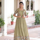 Jyoti Fashion Women's Green Vichitra Silk Embroidered Anarkali Set With Koti | Swadesiicart