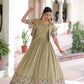 Jyoti Fashion Women's Green Vichitra Silk Embroidered Anarkali Set With Koti | Swadesiicart