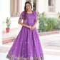 Jyoti Fashion Women's Purple Vichitra Silk Embroidered Anarkali Set With Koti | Swadesiicart
