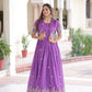 Jyoti Fashion Women's Purple Vichitra Silk Embroidered Anarkali Set With Koti | Swadesiicart