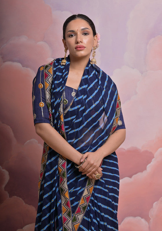 Jyoti Fashion Women's Blue Coding Sequence Georgette Saree with Blouse | Swadesiicart