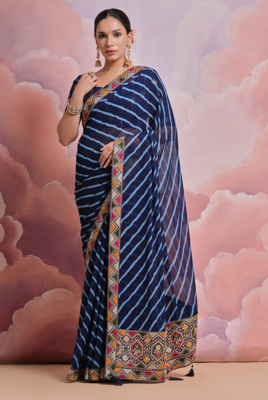 Jyoti Fashion Women's Blue Coding Sequence Georgette Saree with Blouse | Swadesiicart