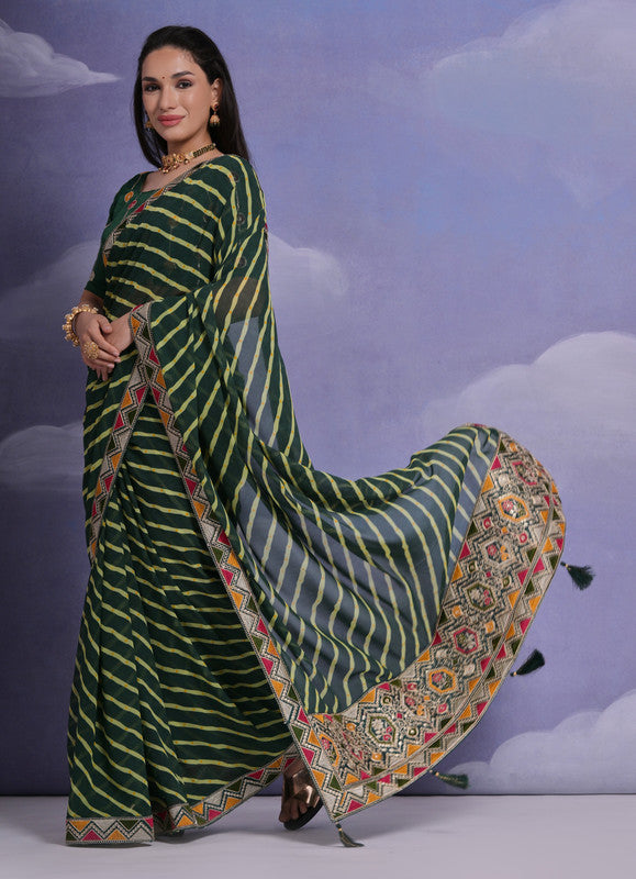 Jyoti Fashion Women's Green Coding Sequence Georgette Saree with Blouse | Swadesiicart