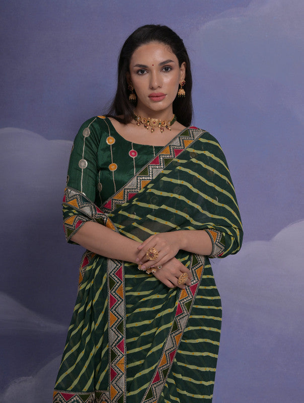 Jyoti Fashion Women's Green Coding Sequence Georgette Saree with Blouse | Swadesiicart