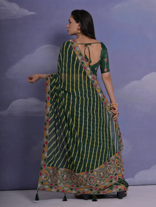 Jyoti Fashion Women's Green Coding Sequence Georgette Saree with Blouse | Swadesiicart