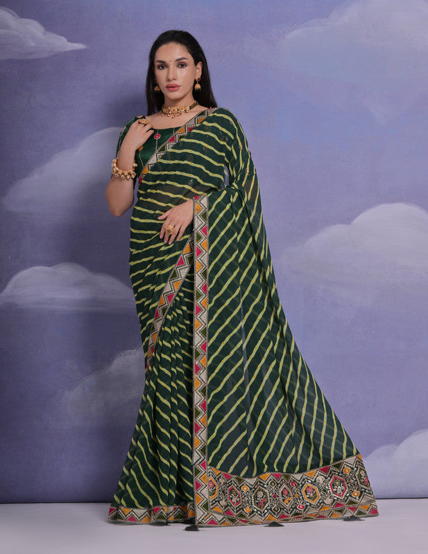 Jyoti Fashion Women's Green Coding Sequence Georgette Saree with Blouse | Swadesiicart