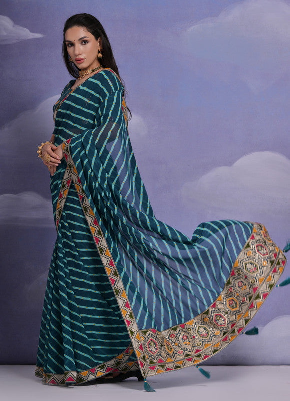 Jyoti Fashion Women's Morpich Coding Sequence Georgette Saree with Blouse | Swadesiicart