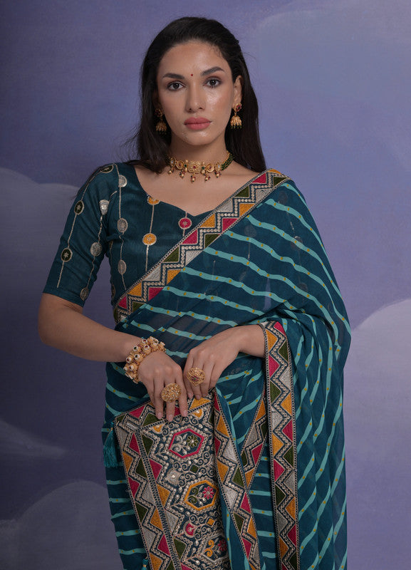 Jyoti Fashion Women's Morpich Coding Sequence Georgette Saree with Blouse | Swadesiicart