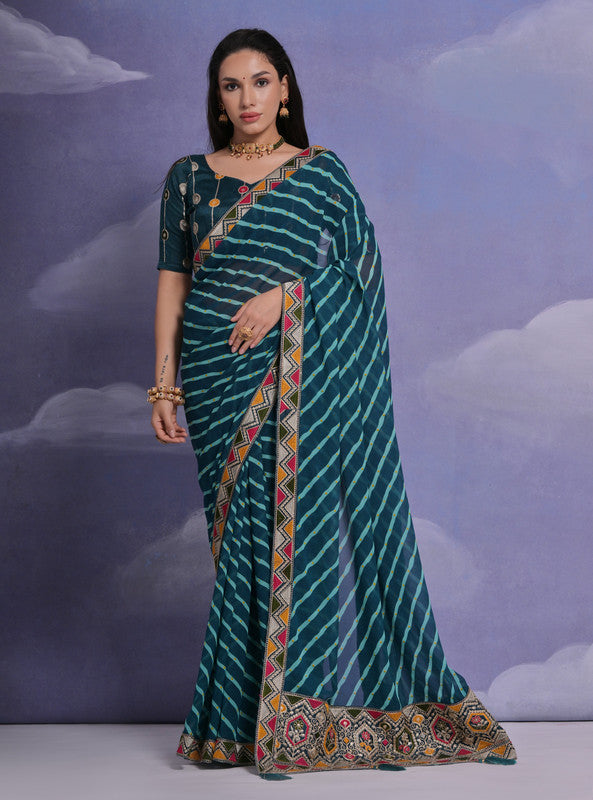 Jyoti Fashion Women's Morpich Coding Sequence Georgette Saree with Blouse | Swadesiicart
