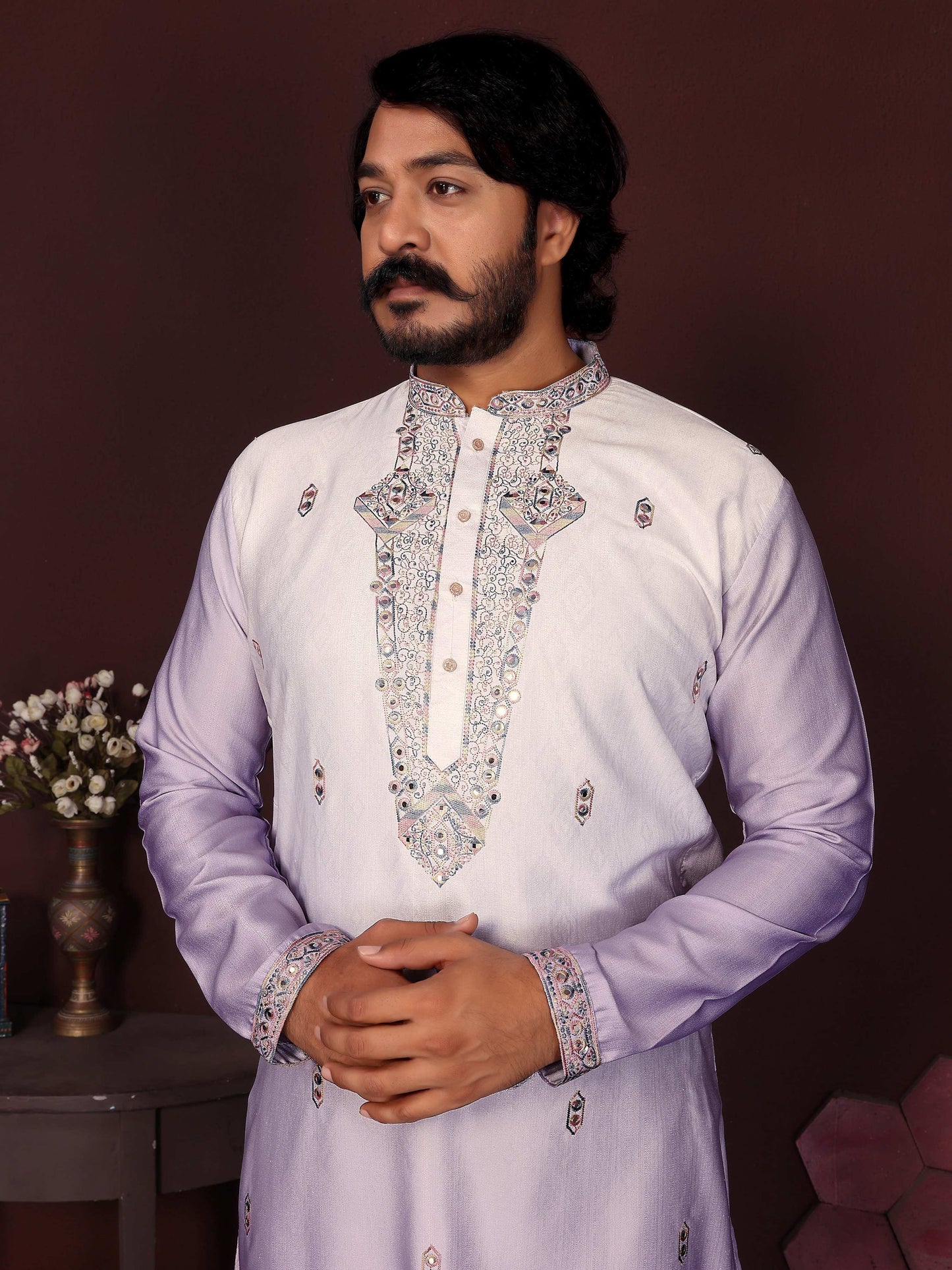 Jyoti Fashion Men's Purple Sequins Embroidered Kurta with Pajama | Swadesiicart
