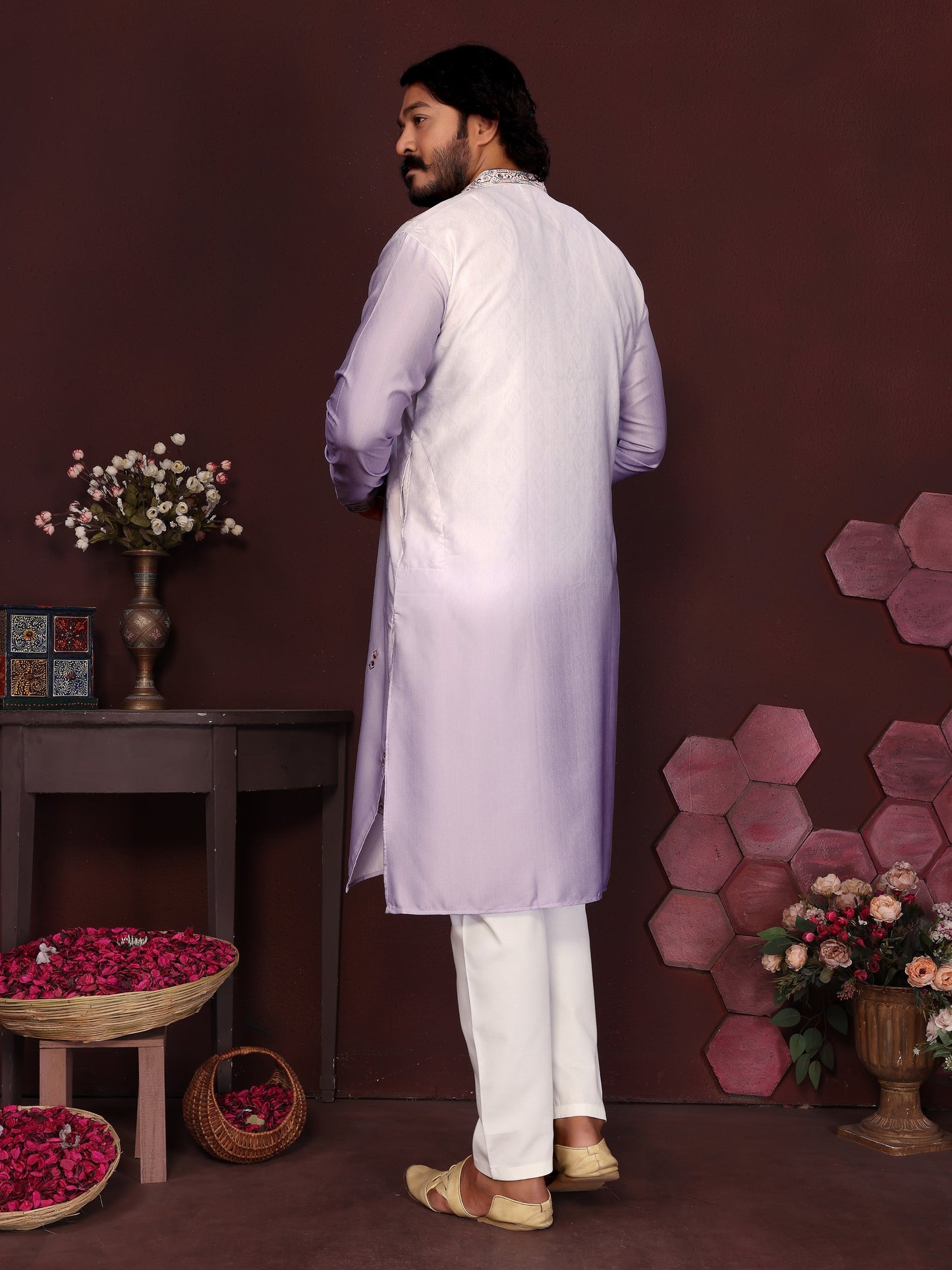 Jyoti Fashion Men's Purple Sequins Embroidered Kurta with Pajama | Swadesiicart