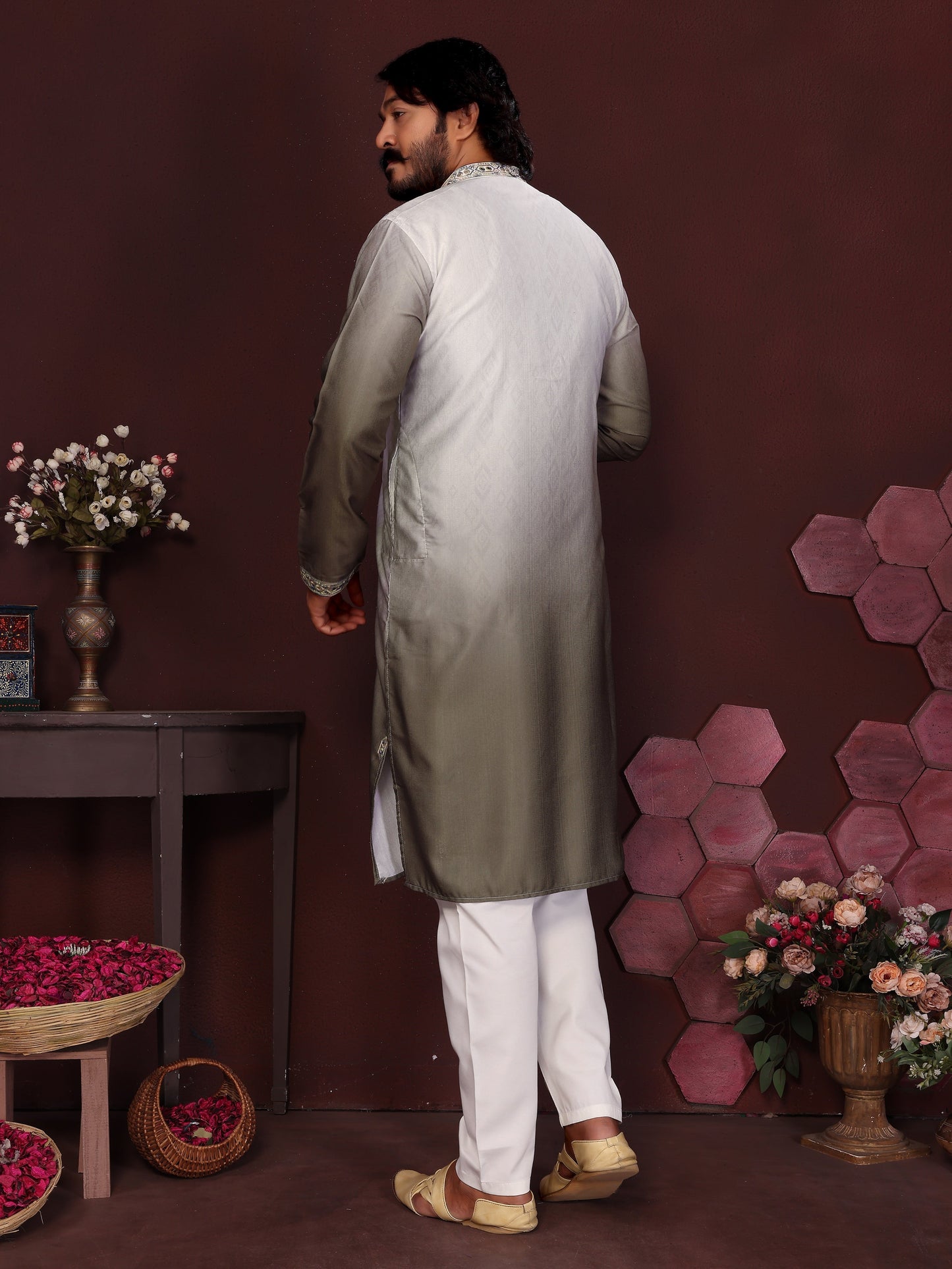 Jyoti Fashion Men's Mehendi Sequins Embroidered Kurta with Pajama | Swadesiicart