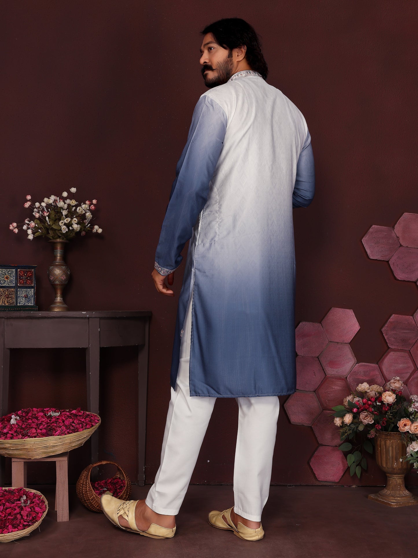 Jyoti Fashion Men's Blue Sequins Embroidered Kurta with Pajama | Swadesiicart