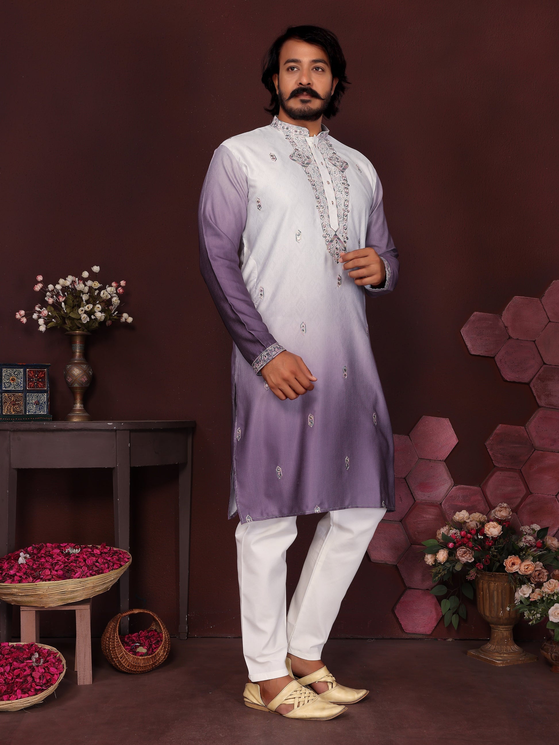 Jyoti Fashion Men's Jamuni Sequins Embroidered Kurta with Pajama | Swadesiicart