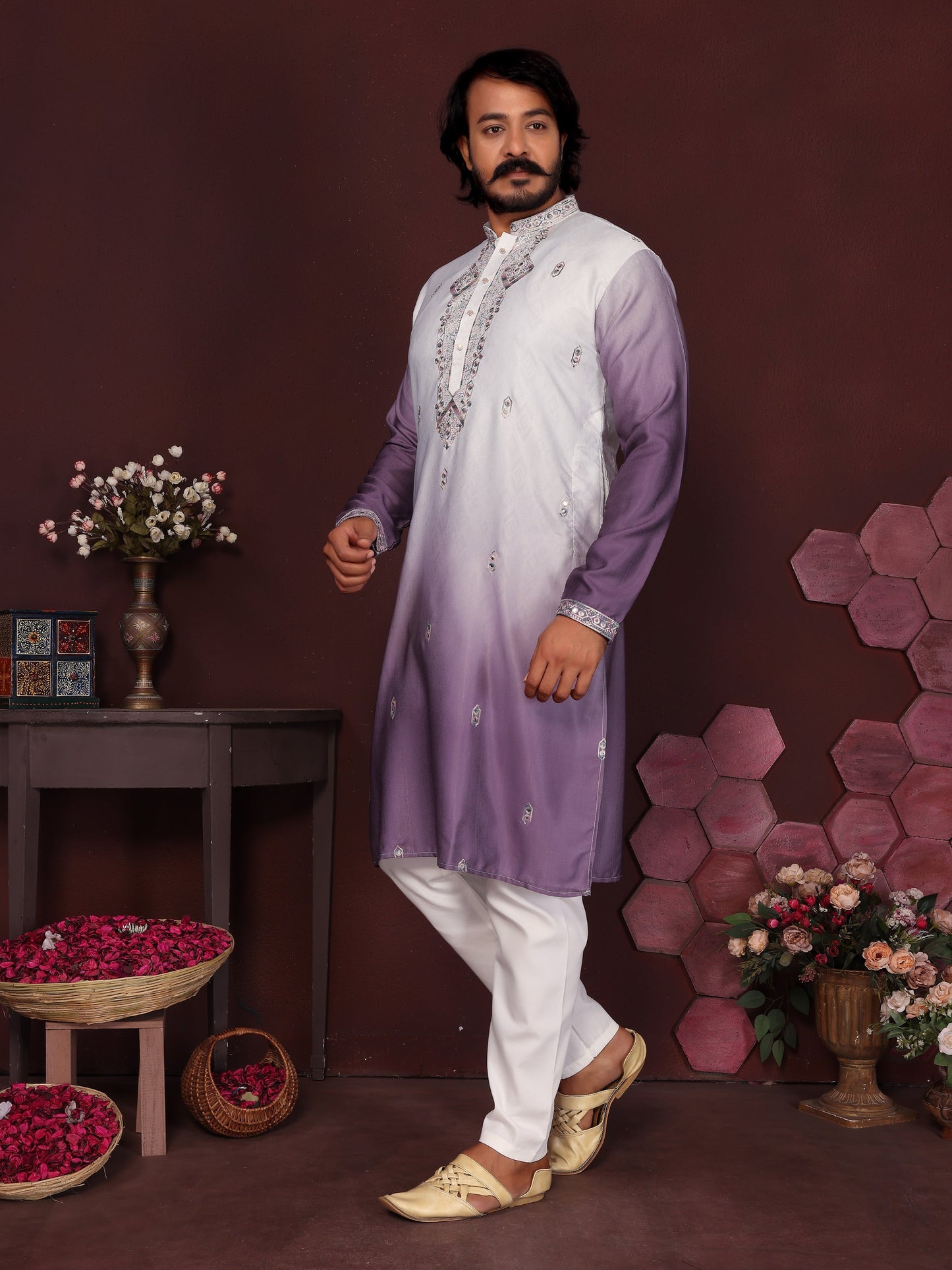 Jyoti Fashion Men's Jamuni Sequins Embroidered Kurta with Pajama | Swadesiicart
