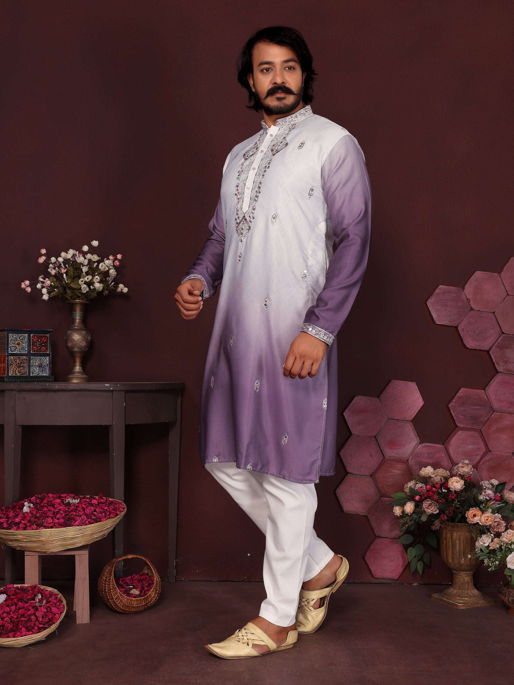 Jyoti Fashion Men's Jamuni Sequins Embroidered Kurta with Pajama | Swadesiicart