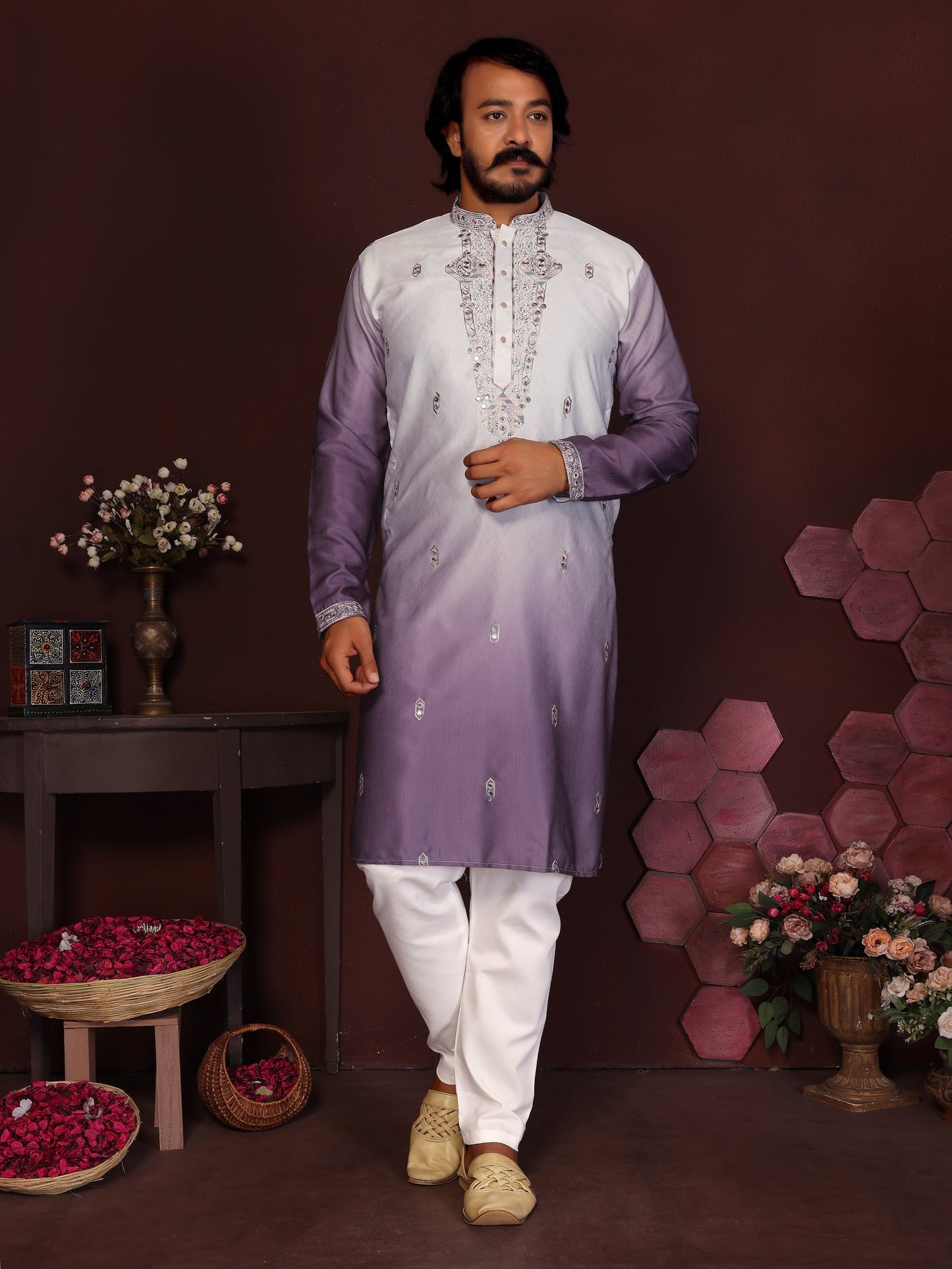 Jyoti Fashion Men's Jamuni Sequins Embroidered Kurta with Pajama | Swadesiicart