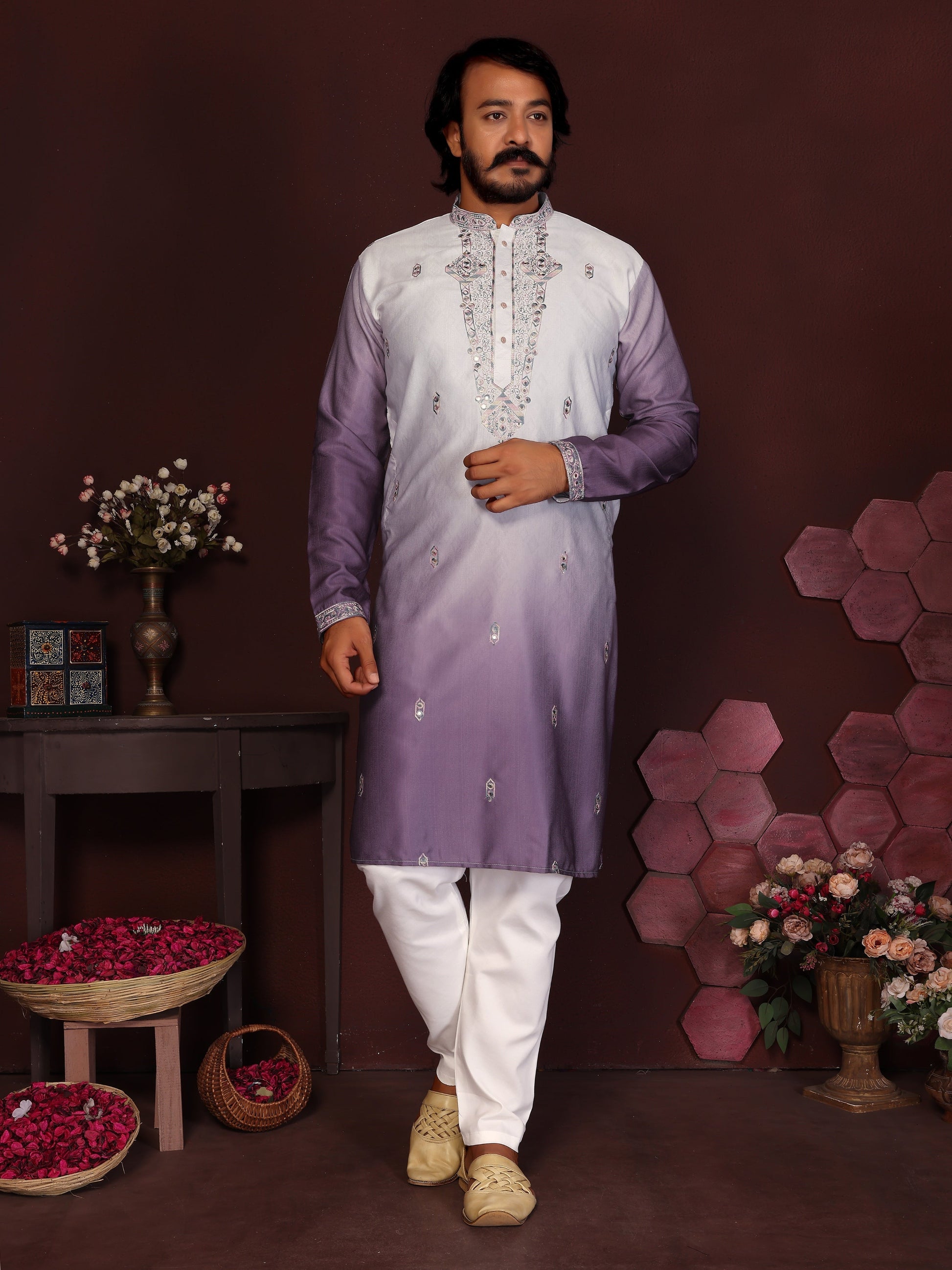 Jyoti Fashion Men's Jamuni Sequins Embroidered Kurta with Pajama | Swadesiicart