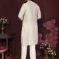 Jyoti Fashion Men's White Mirror Embroidery Kurta with Pajama | Swadesiicart