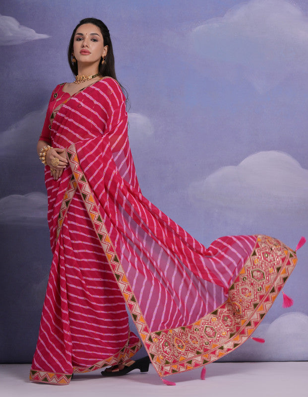 Jyoti Fashion Women's Rani Pink Coding Sequence Georgette Saree with Blouse | Swadesiicart