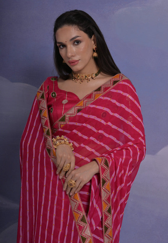 Jyoti Fashion Women's Rani Pink Coding Sequence Georgette Saree with Blouse | Swadesiicart