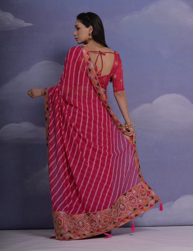 Jyoti Fashion Women's Rani Pink Coding Sequence Georgette Saree with Blouse | Swadesiicart