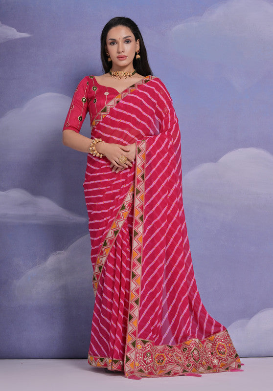 Jyoti Fashion Women's Rani Pink Coding Sequence Georgette Saree with Blouse | Swadesiicart