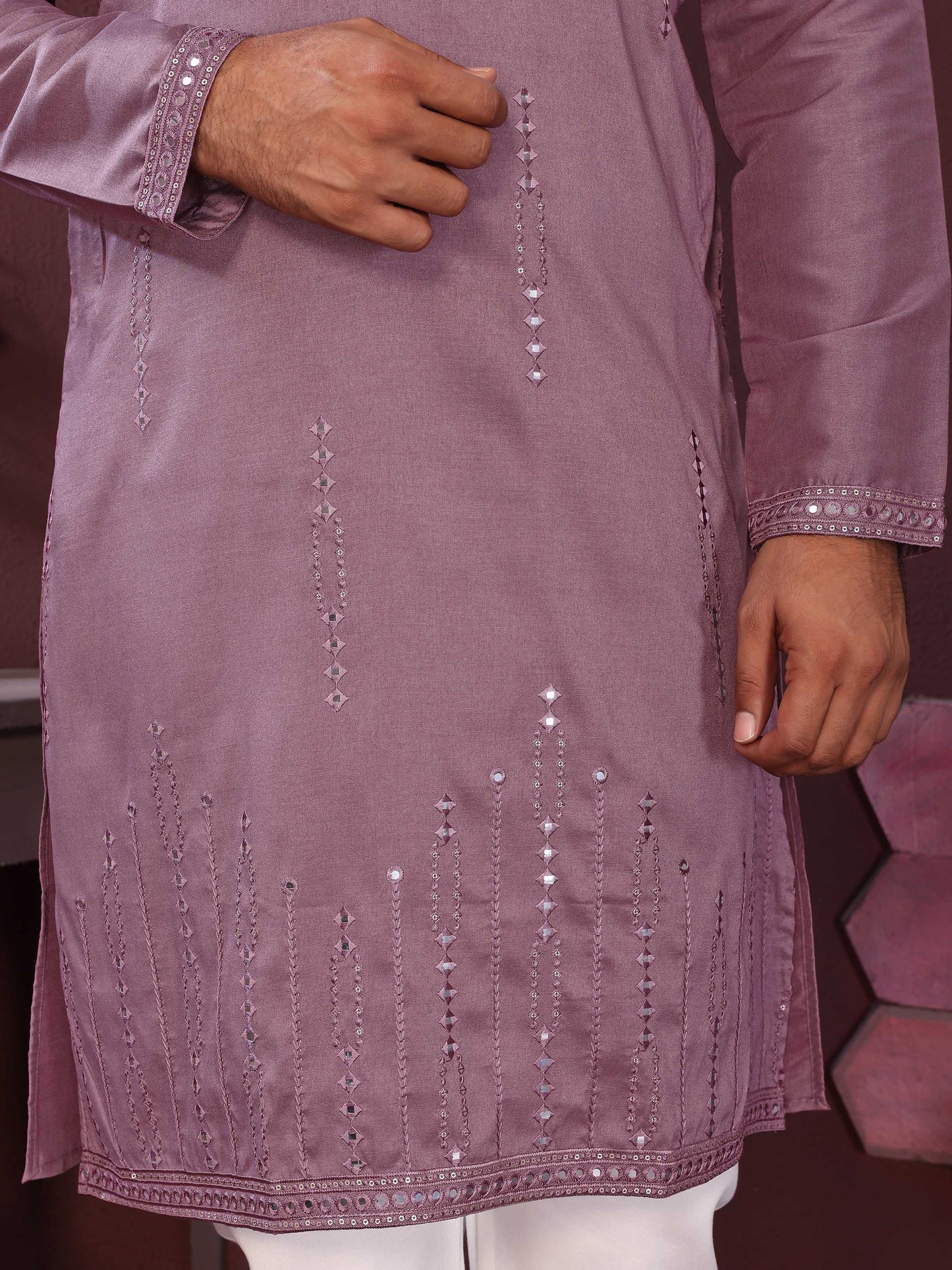 Jyoti Fashion Men's Purple Mirror Embroidery Kurta with Pajama | Swadesiicart