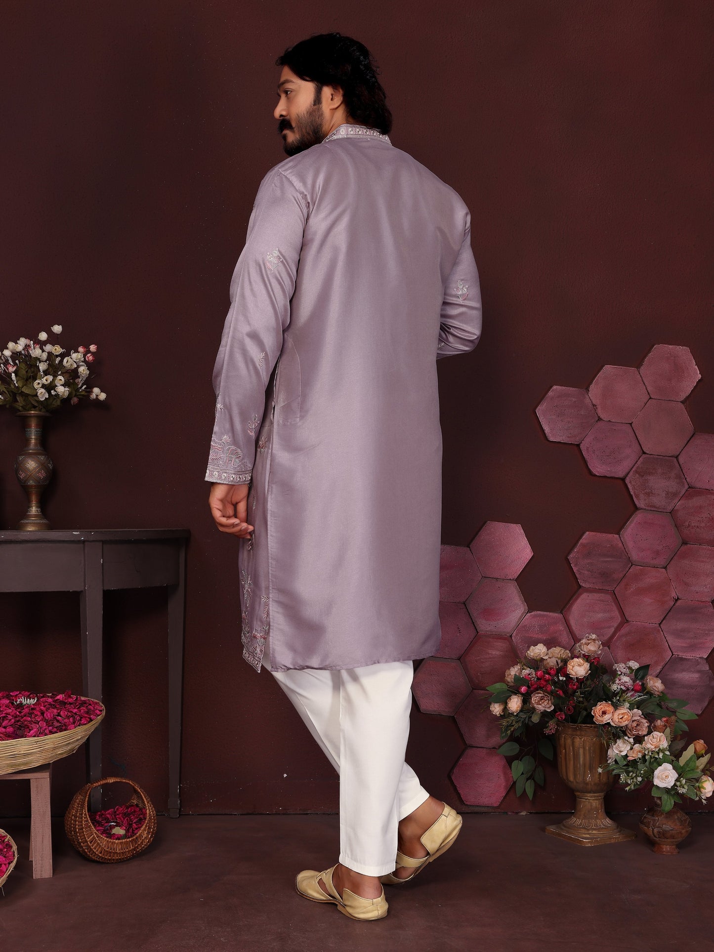 Jyoti Fashion Men's Purple Sequins Embroidered Kurta with Pajama | Swadesiicart