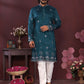 Jyoti Fashion Men's Teal Sequins Embroidered Kurta with Pajama | Swadesiicart