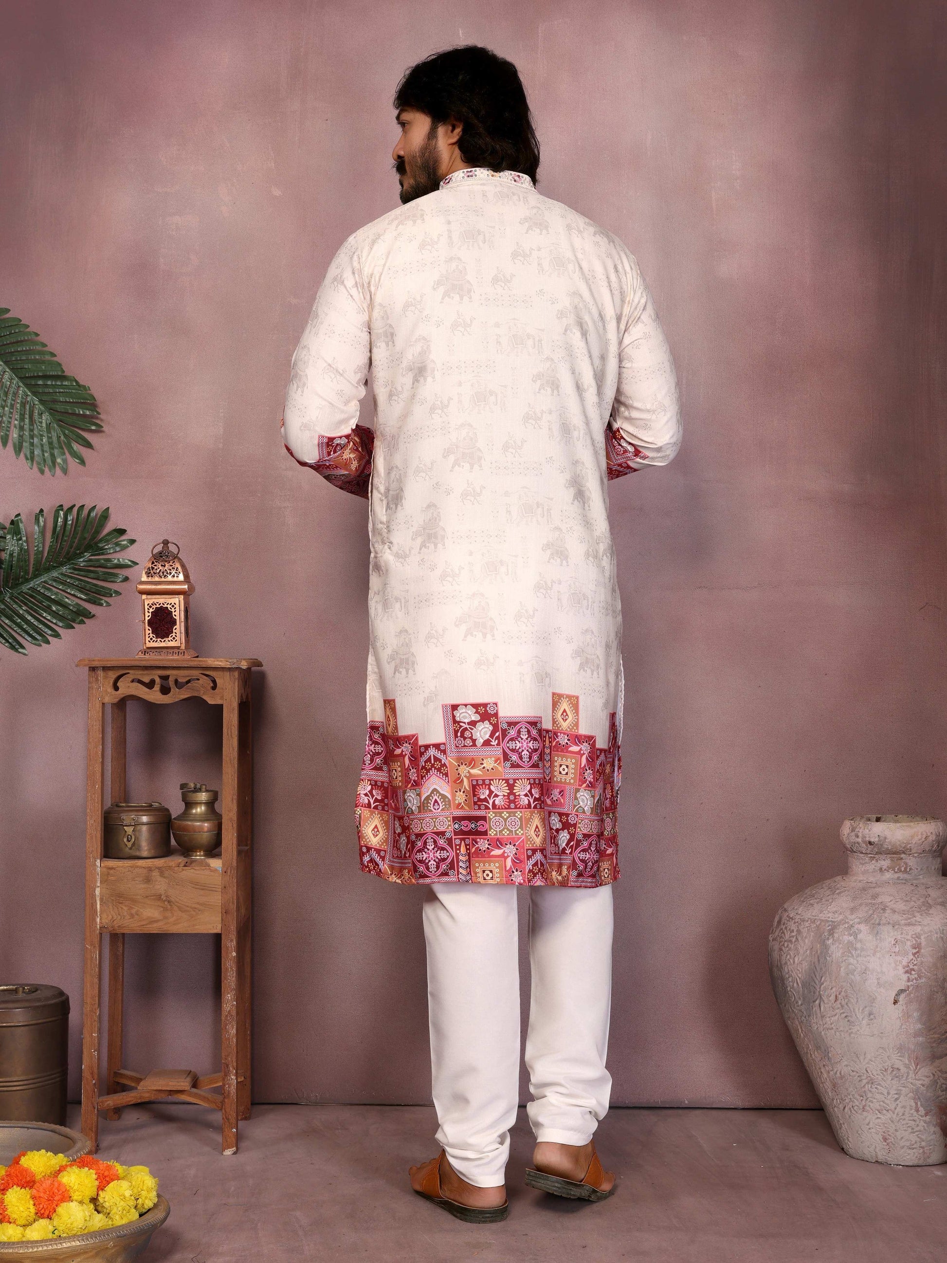Jyoti Fashion Men's White Sequins Embroidered Kurta with Pajama | Swadesiicart