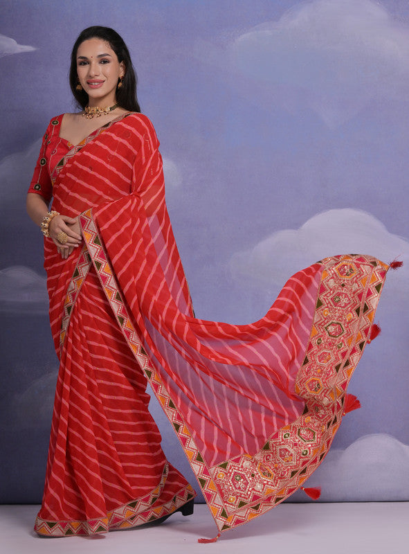 Jyoti Fashion Women's Red Coding Sequence Georgette Saree with Blouse | Swadesiicart