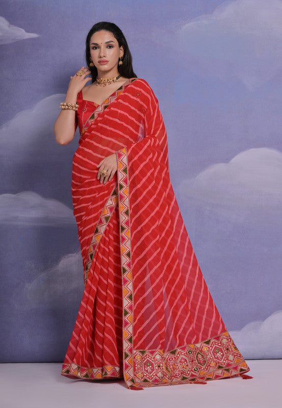 Jyoti Fashion Women's Red Coding Sequence Georgette Saree with Blouse | Swadesiicart