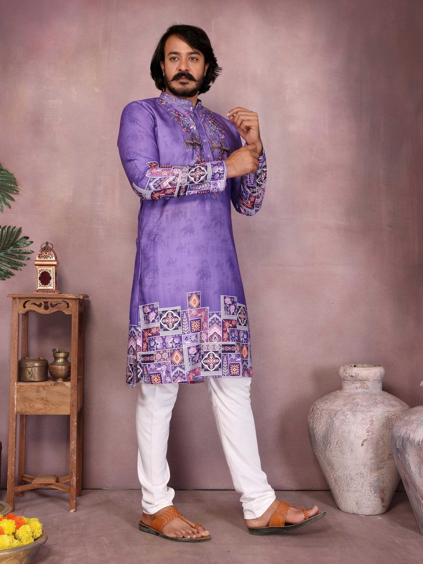 Jyoti Fashion Men's Jamuni Sequins Embroidered Kurta with Pajama | Swadesiicart