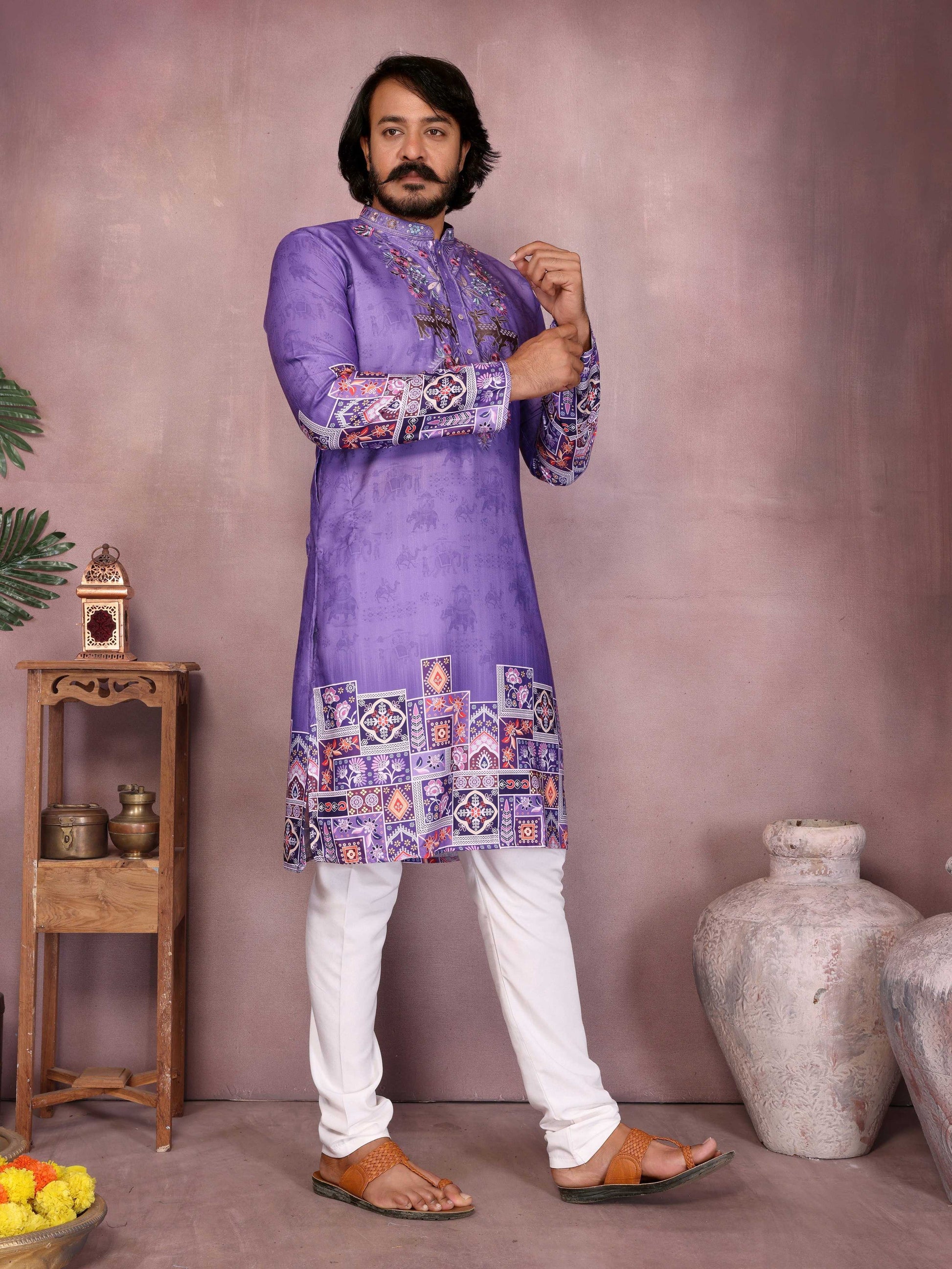 Jyoti Fashion Men's Jamuni Sequins Embroidered Kurta with Pajama | Swadesiicart