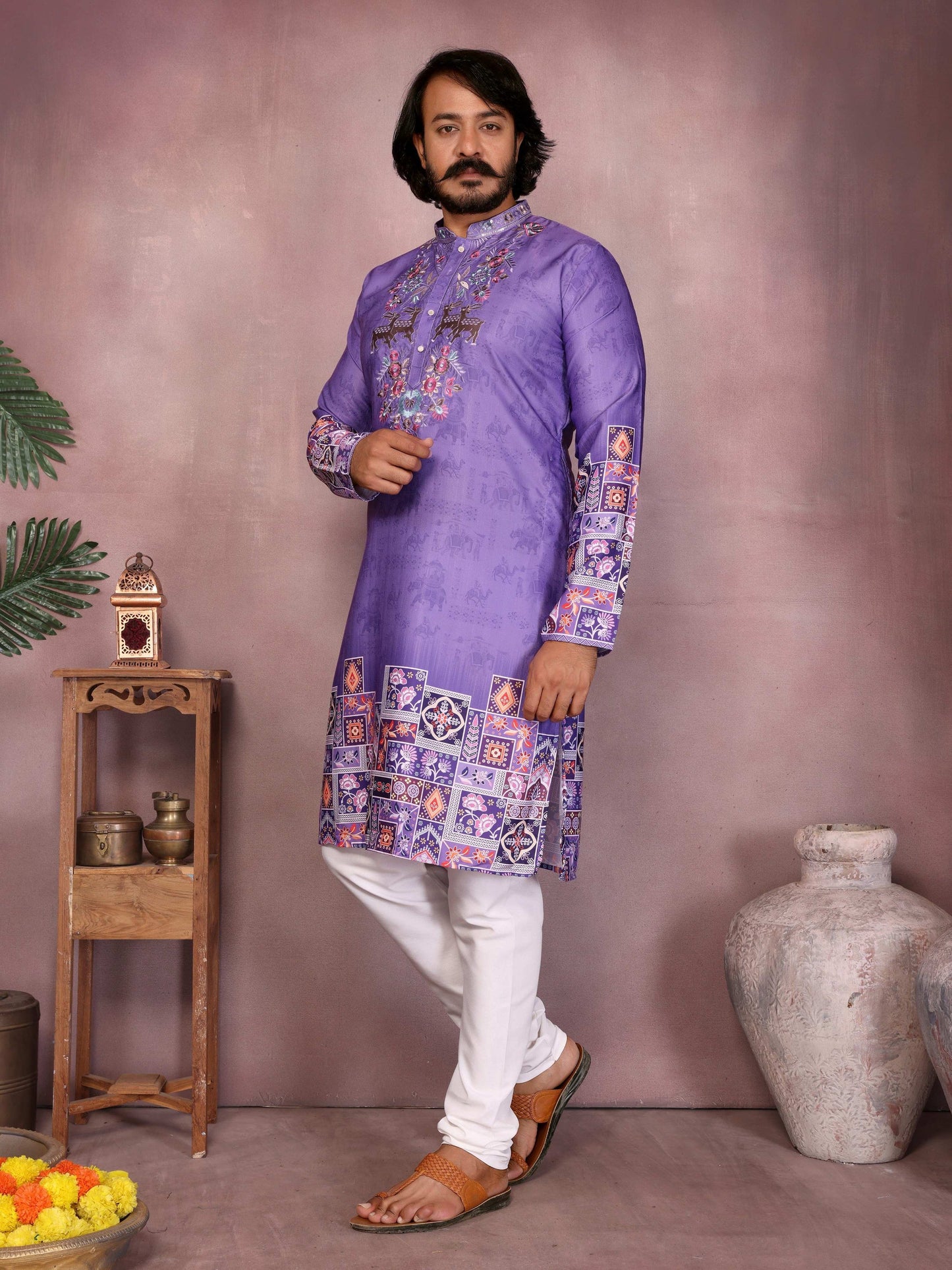 Jyoti Fashion Men's Jamuni Sequins Embroidered Kurta with Pajama | Swadesiicart