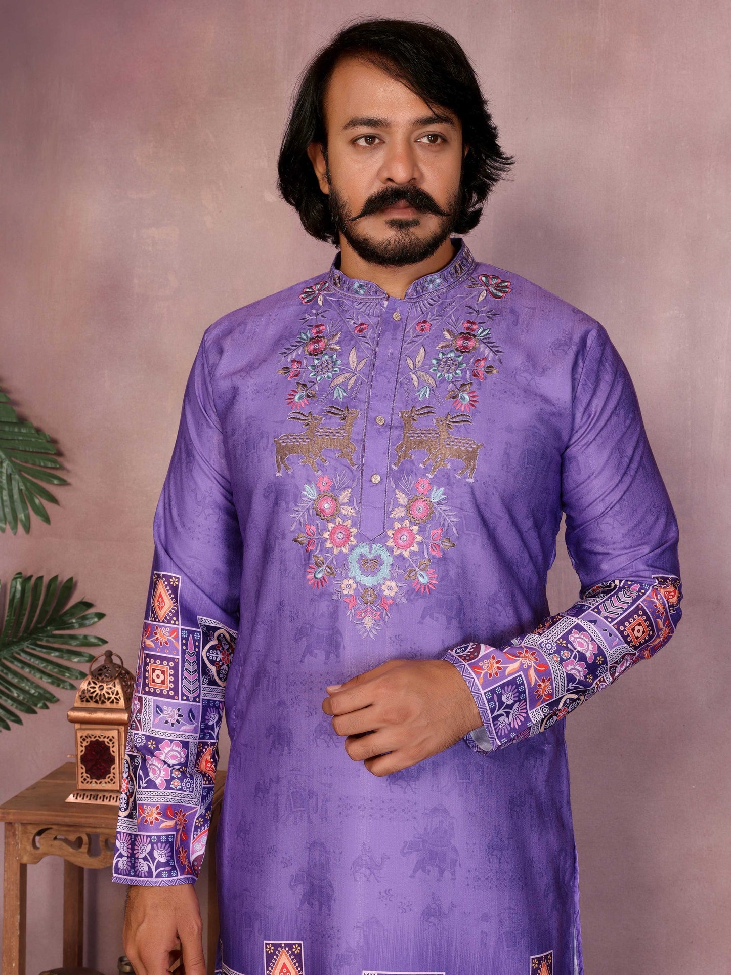 Jyoti Fashion Men's Jamuni Sequins Embroidered Kurta with Pajama | Swadesiicart