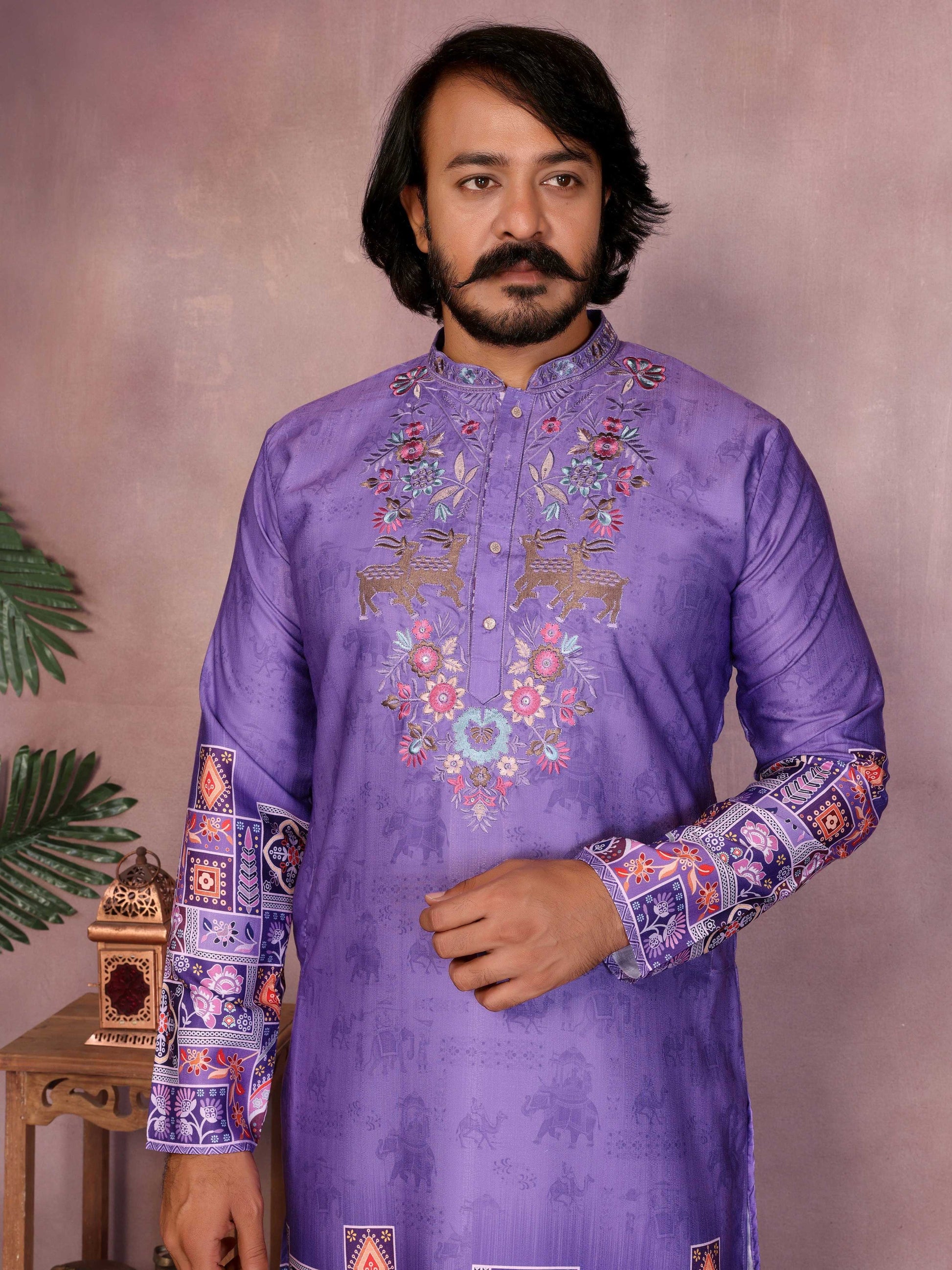 Jyoti Fashion Men's Jamuni Sequins Embroidered Kurta with Pajama | Swadesiicart