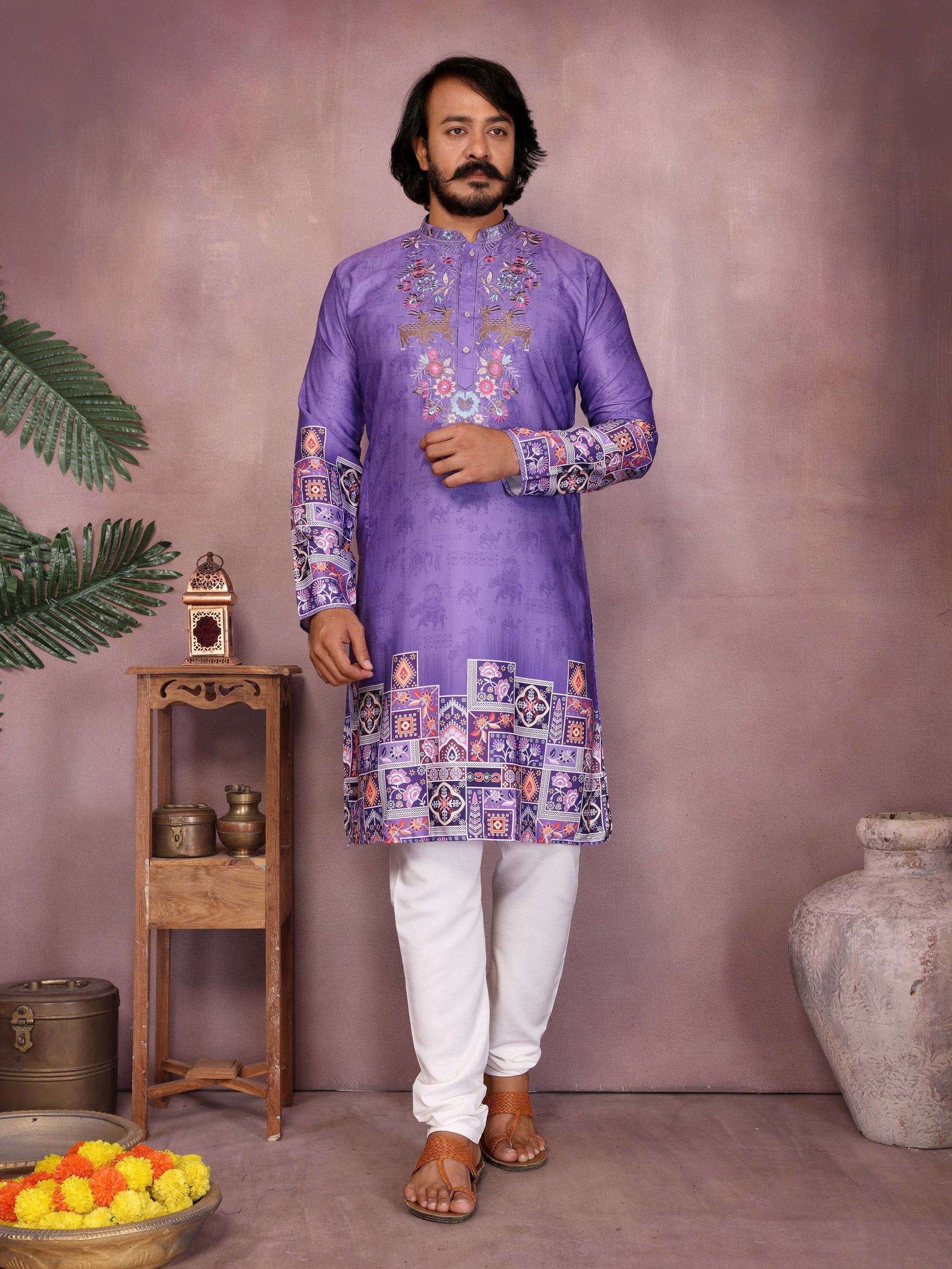 Jyoti Fashion Men's Jamuni Sequins Embroidered Kurta with Pajama | Swadesiicart