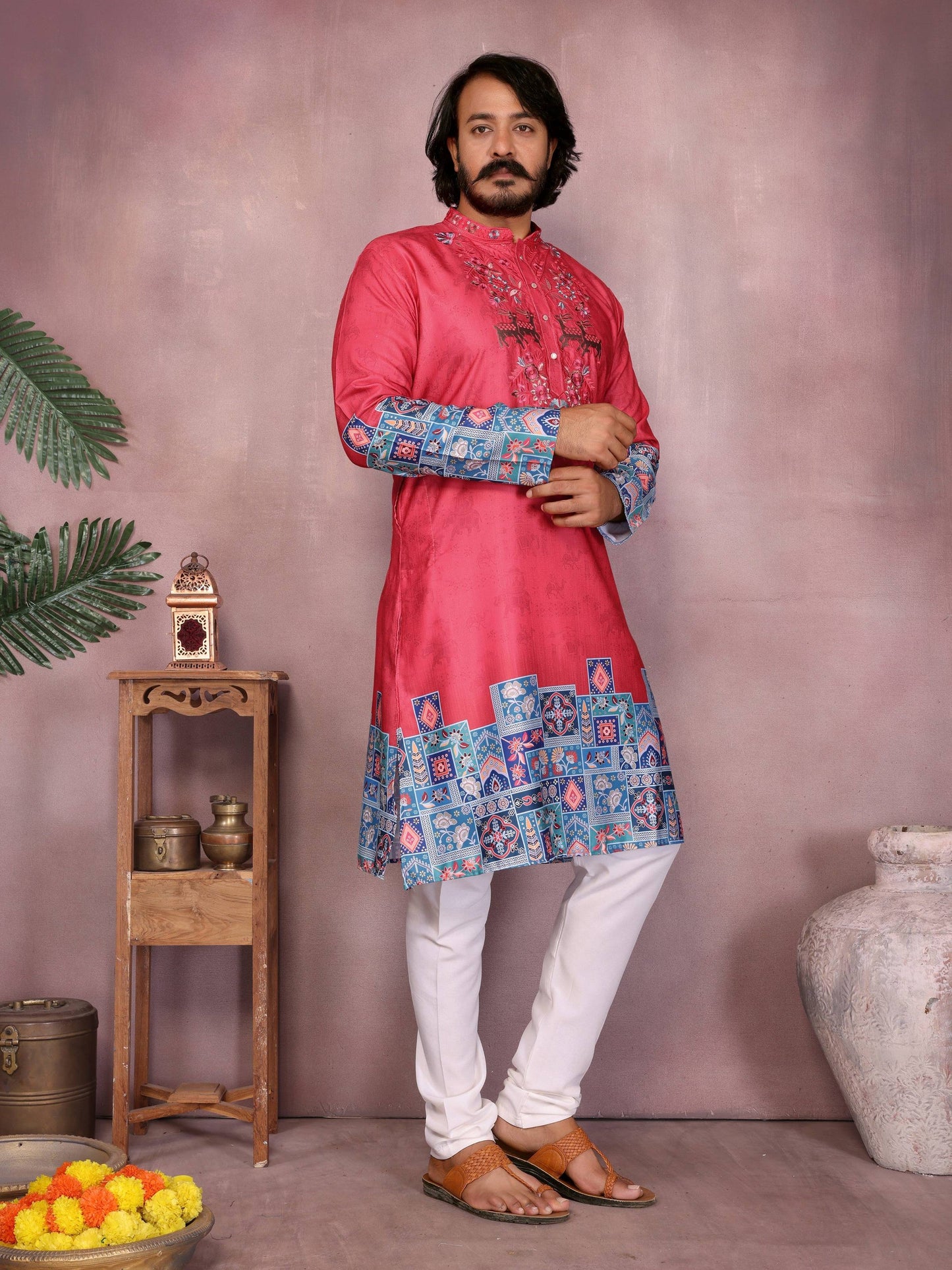 Jyoti Fashion Men's Gajri Sequins Embroidered Kurta with Pajama | Swadesiicart