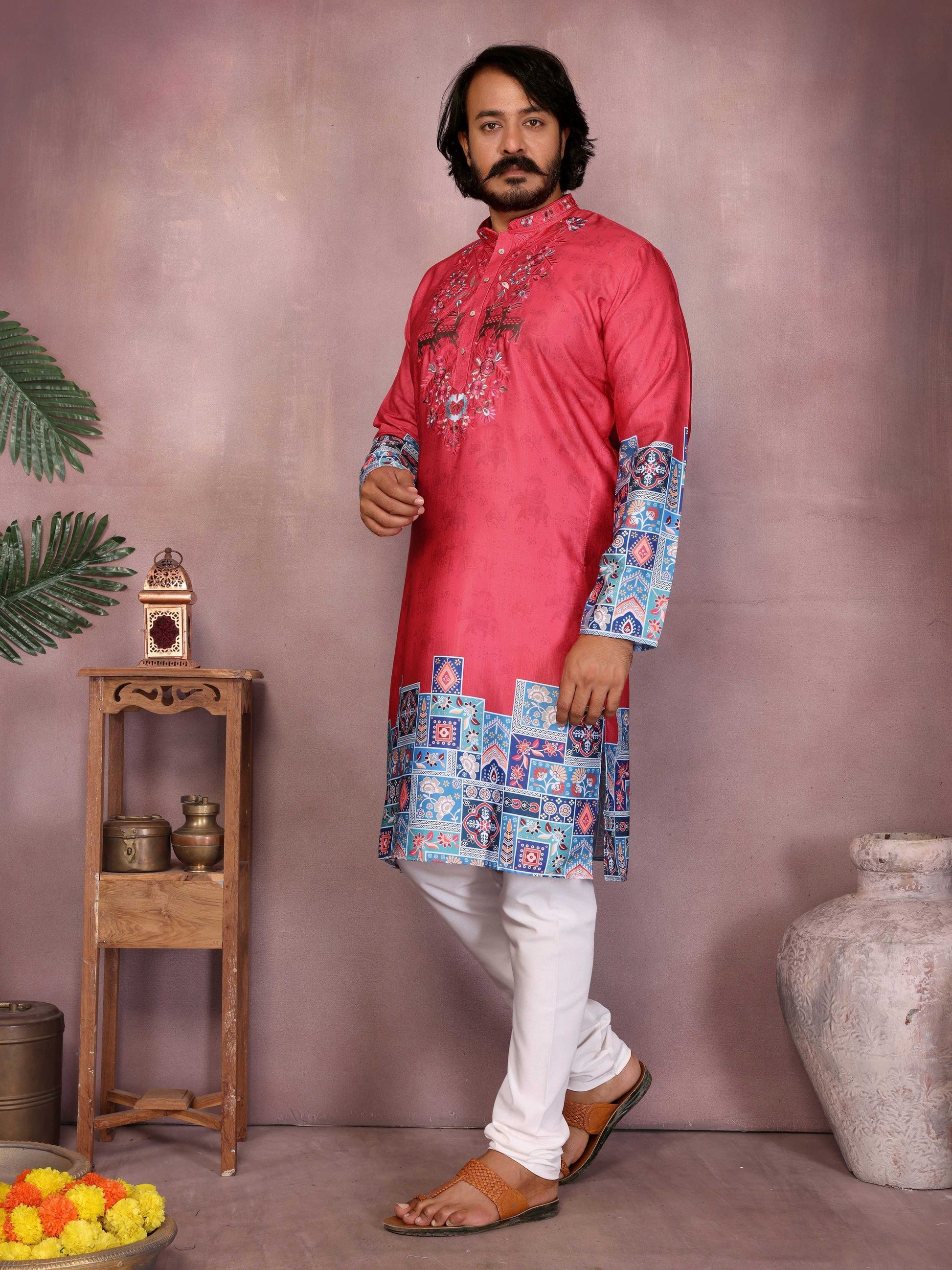 Jyoti Fashion Men's Gajri Sequins Embroidered Kurta with Pajama | Swadesiicart