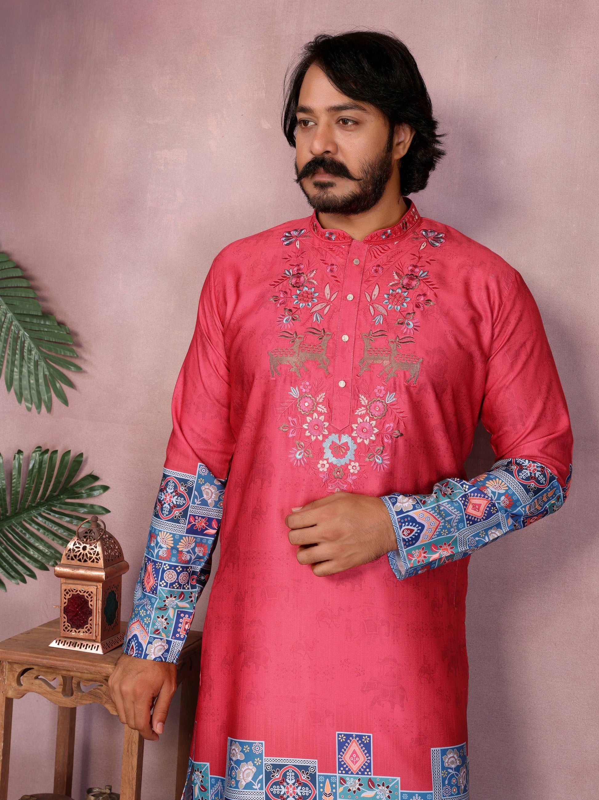 Jyoti Fashion Men's Gajri Sequins Embroidered Kurta with Pajama | Swadesiicart