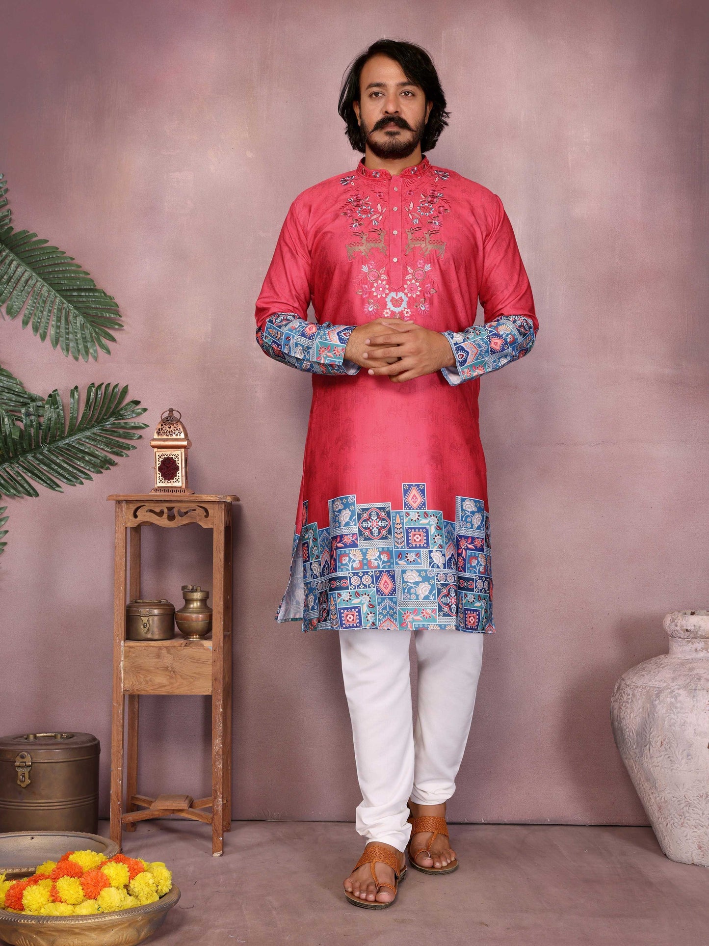 Jyoti Fashion Men's Gajri Sequins Embroidered Kurta with Pajama | Swadesiicart